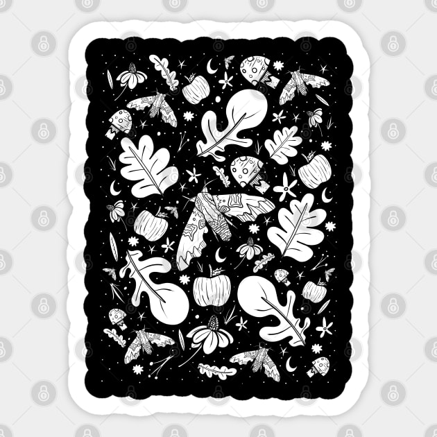 Black and white moths and autumn Sticker by Swadeillustrations